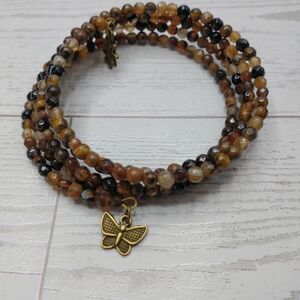 New Hand Crafted Gemstone Memory Wire Beaded Bracelet